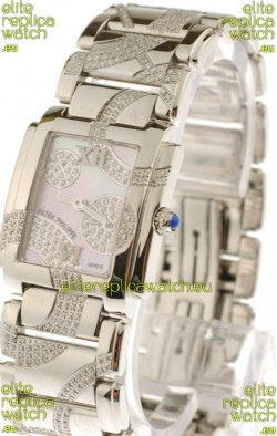 Patek Philippe Twenty Four Swiss Replica Steel Watch in Pink Pearl Dial 