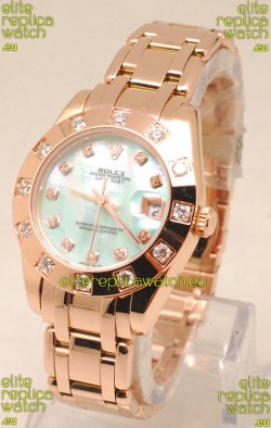 Rolex Datejust Swiss Replica Rose Gold Watch in Green Pearl Dial - 34MM