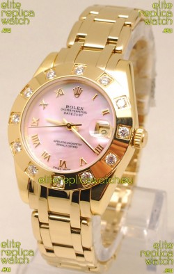 Rolex Datejust Pearlmaster Swiss Replica Gold Watch in Pink Pearl Dial -34MM