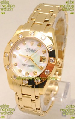 Rolex Datejust Pearlmaster Swiss Replica Gold Watch in White Pearl Dial -34MM