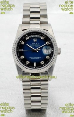Rolex Day Date Silver Japanese Replica Watch in Blue Dial