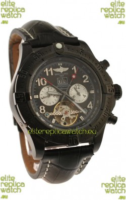 Breitling Chronometre Tourbillon Japanese Replica Watch in Black Dial