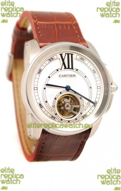 Calibre de Cartier Flying Tourbillon Japanese Replica Steel Watch 