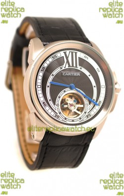 Calibre de Cartier Flying Tourbillon Japanese Replica Steel Watch 