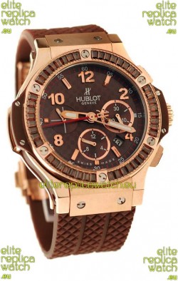 Hublot Big Bang Pink Gold Swiss Watch with Baguatte Diamonds