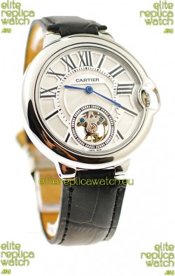 Ballon Bleu De Cartier flying Tourbillon Japanese Replica Steel Watch in White Dial