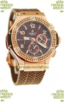 Hublot Big Bang 18K Pink Gold Casing Swiss Watch in Brown Dial