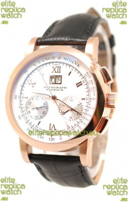A. Lange & Sohne Datograph Flyback Swiss Replica Rose Gold Watch in White Dial