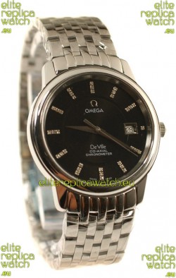 Omega Co-Axial Deville Japanese Steel Watch in Diamond Encrusted Stick Markers