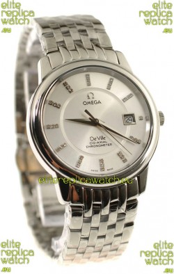 Omega Co-Axial Deville Japanese Steel Watch in Diamond Encrusted Stick Markers