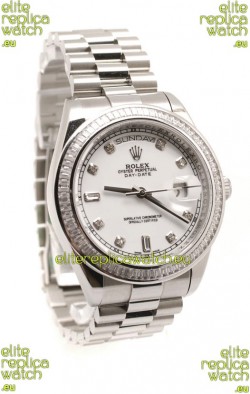 Rolex Day Date Silver Japanese Mens Watch