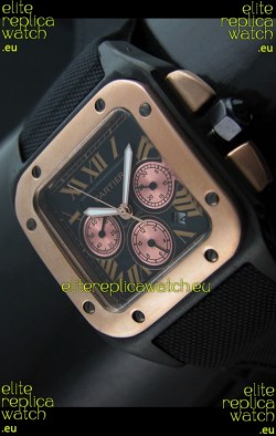 Cartier Santos 100 Japanese Replica Watch in Black Strap