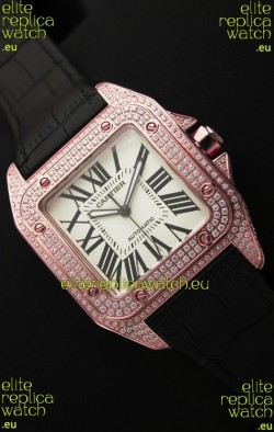 Cartier Santos 100 Swiss Automatic Replica Watch in Rose Gold
