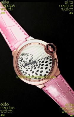 Ballon De Cartier Watch in Pink Gold Casing with Leopard Dial