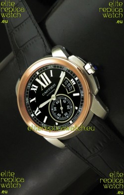 Cartier Calibre de Japanese Replica Rose Gold Watch in Leather Strap