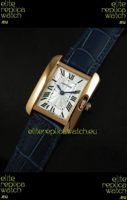 Cartier Louis Japanese Replica Ladies Rose Gold Watch in Blue Strap