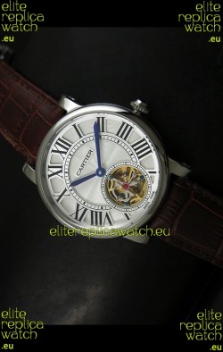 Cartier Ronde de Tourbillon Japanese Replica Watch in Brown Strap