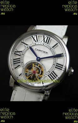 Cartier Ronde de Tourbillon Japanese Replica Watch in White Strap