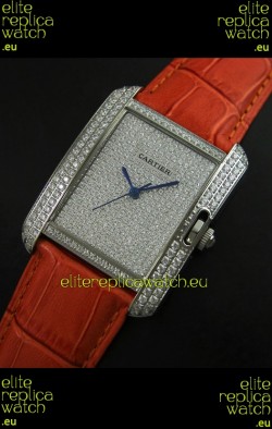 Cartier Tank Anglaise Ladies Replica Watch in Steel/Brown Strap