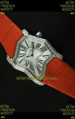 Cartier Tank Folle Ladies Replica Watch in Steel Case/Orange Strap