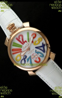 Gaga Milano Italy Japanese Replica Rose Gold Watch in White Dial