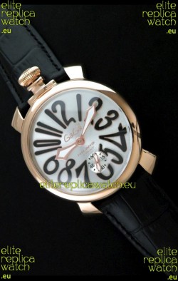 Gaga Milano Italy Japanese Replica Rose Gold Watch in Black Arabic Markers
