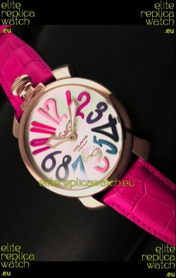 GaGa Milano Japanese Handwind Movement in Pink Strap - Pink Gold Casing