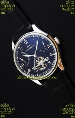 IWC Portuguese FA Jones Japanese Replica Watch in Black Dial with Tourbillon