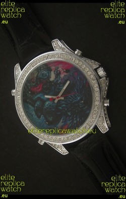 Five Time Zones J&C Imitations Japanese Watch in Full Diamonds