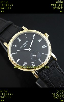 Patek Philippe Calatrava Japanese Manual Hand Wind Watch in Black Dial