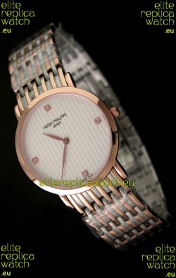 Patek Philippe Geneve Men Japanese Rose Gold Watch in Diamond Hour Markers
