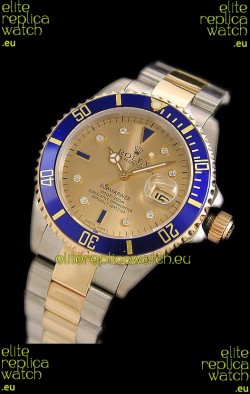 Rolex Submariner Oyster Perpetual Japanese Replica Two Tone Gold Watch in Blue Bezel