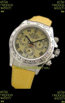 Rolex Daytona Cosmograph Swiss Replica Steel Watch in Yellow Pearl Dial
