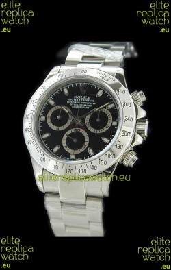 Rolex Daytona Cosmograph Swiss Replica Steel Watch in Black Dial