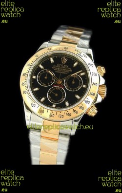 Rolex Oyster Cosmograph Swiss Replica Two Tone Gold Watch in Black Dial