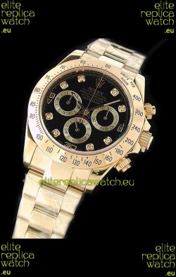 Rolex Daytona Cosmograph Swiss Replica Gold Watch in Black Dial