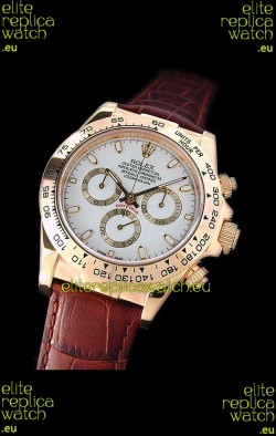 Rolex Daytona Cosmograph Swiss Replica Gold Watch in Brown Leather Strap