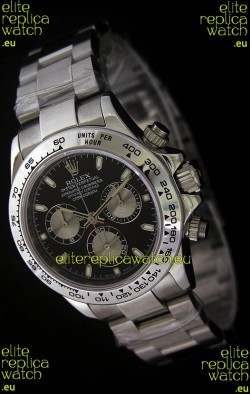 Rolex Daytona Cosmograph Swiss Replica Steel Watch in Black Dial