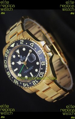 Rolex GMT Master II Swiss Replica Gold Watch in Black Dial