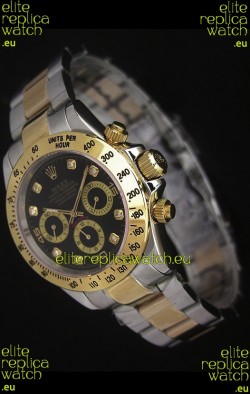 Rolex Daytona Japanese Replica Two Tone Gold Watch in Black Dial