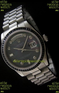 Rolex Day Date 2008 Japanese Replica Watch in Mop Black Dial