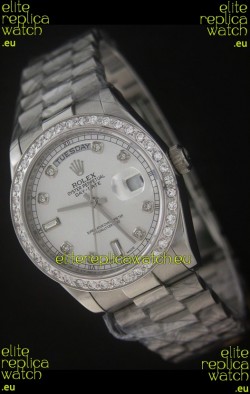 Rolex Day Date Just Japanese Replica Watch in Full Diamond Bezel