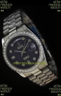 Rolex Day Date Just Japanese Replica Watch in Printed Purple Dial