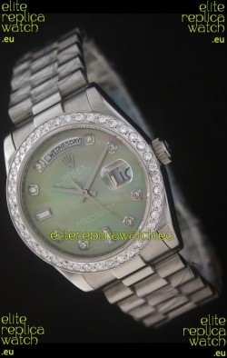 Rolex Day Date Just Japanese Replica Watch in Light Green Dial