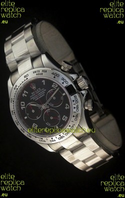 Rolex Daytona Cosmograph Swiss Replica Stainless Steel Watch in Black Dial