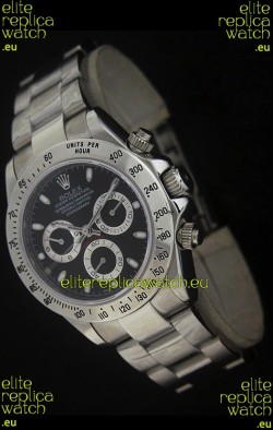Rolex Daytona Japanese Replica Steel Watch in Black Dial