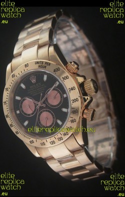 Rolex Daytona Cosmograph Swiss Replica Yellow Gold Watch in Black Dial