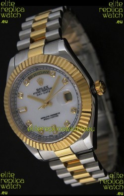 Rolex Day Date Just Japanese Replica Two Tone Gold Watch in Mop White Dial