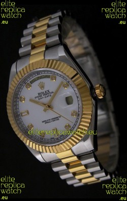 Rolex Day Date Just Japanese Replica Two Tone Gold Watch in White Dial