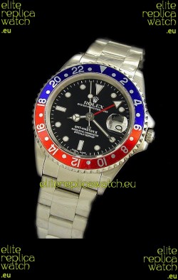 Rolex GMT Master II Swiss Replica Steel Watch in Red and Blue Bezel 
